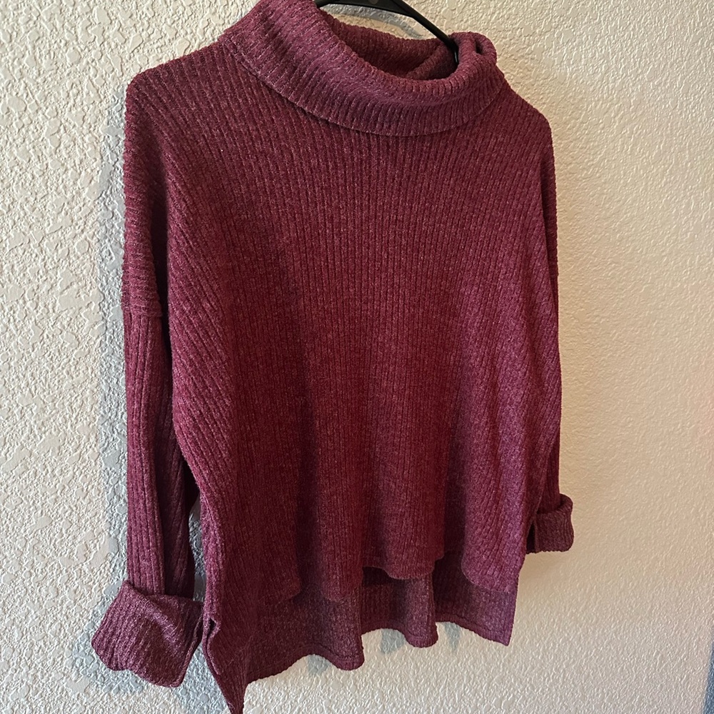 Red Cowl Turtleneck Sweater Oversized Knit